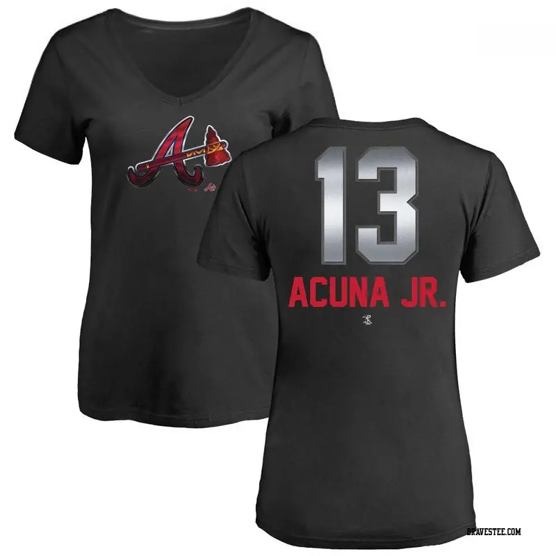 Ronald Acuna Jr. Atlanta Braves Women's Navy Backer Slim Fit Long Sleeve T- Shirt 